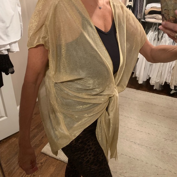 Sheer gold tie front top - Picture 2 of 5